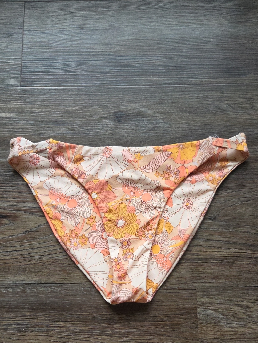 Nwot Volcom Floral Print Women's Bikini Bottom - Peach & Yellow Size Xl